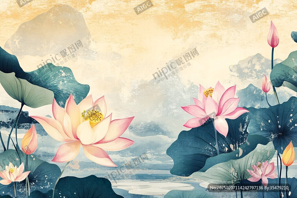 荷花喷绘背景