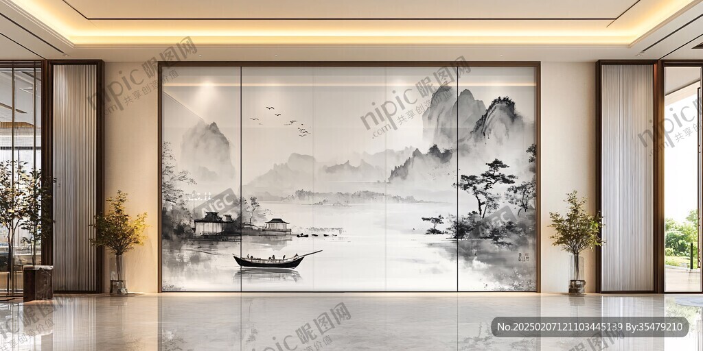 巨幅现代山水屏风
