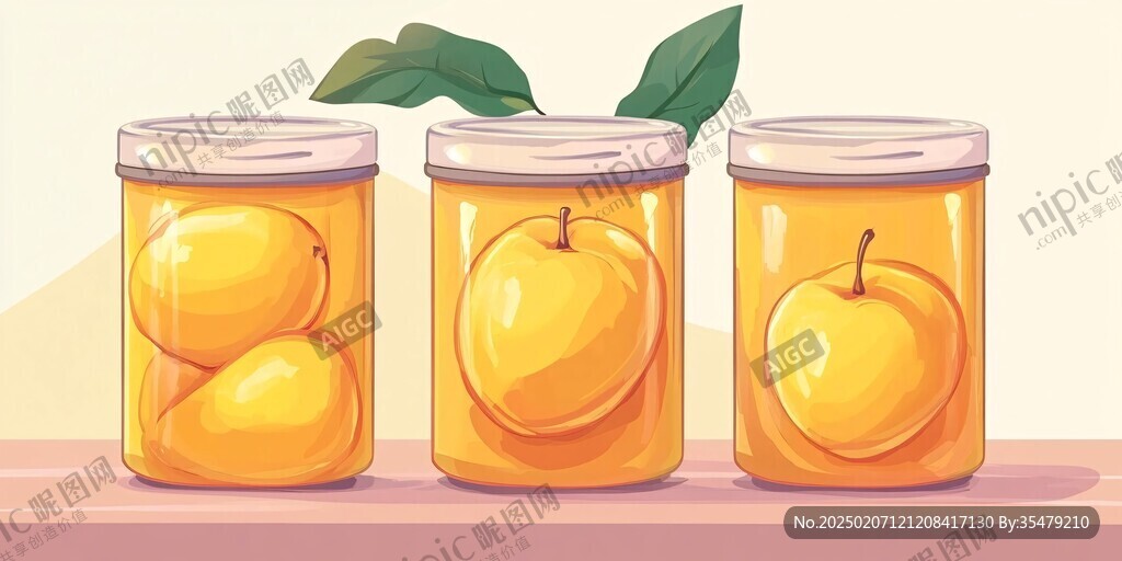 桃罐头包装插画
