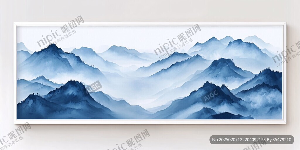 蓝色大型山水画