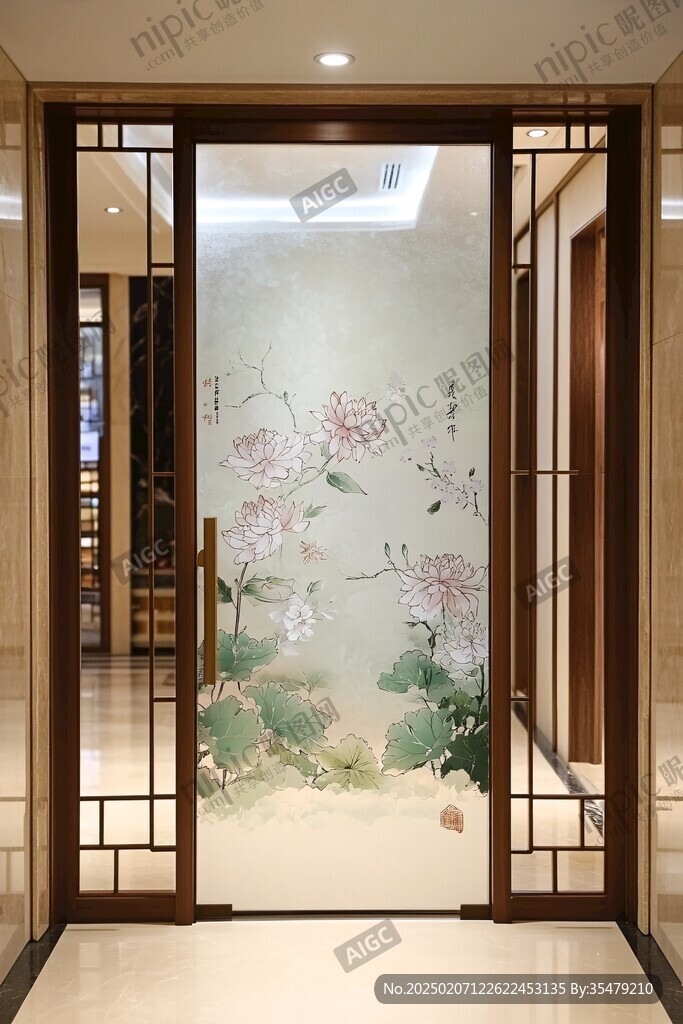 推拉门荷花