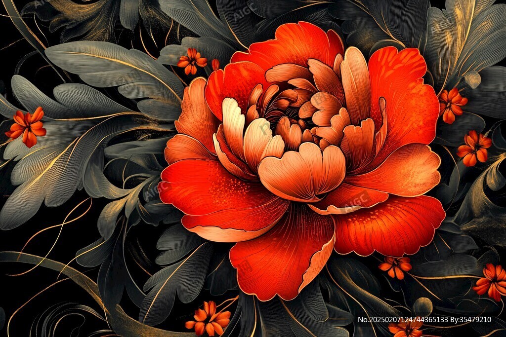 牡丹花线描金轻奢