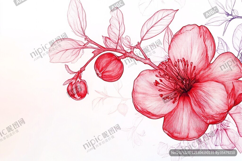 手绘刺桐花