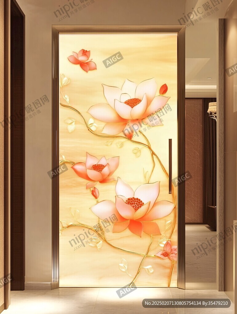 推拉门荷花