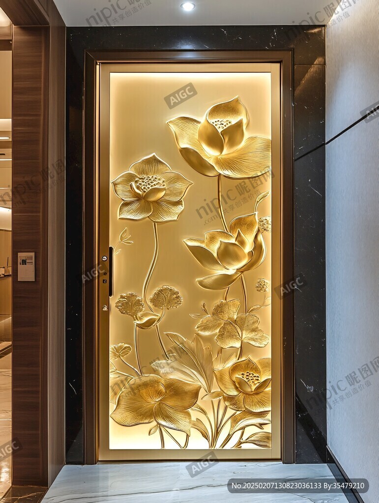 金线荷花客厅背景