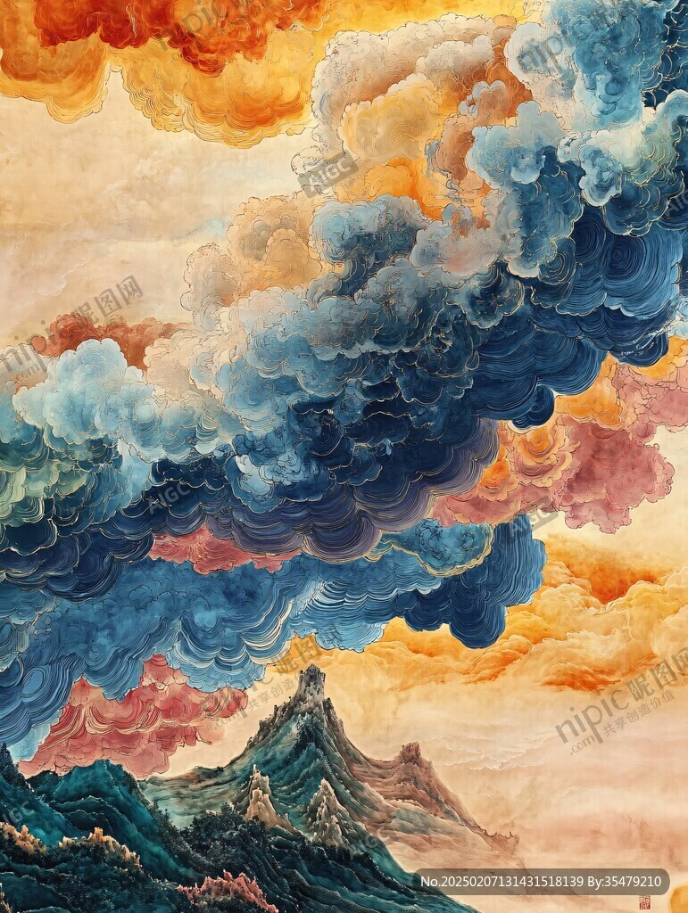 彩墨云纹艺术画
