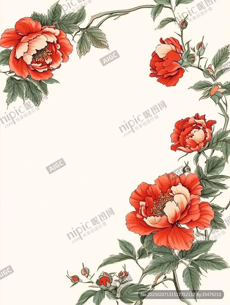手绘质感牡丹花