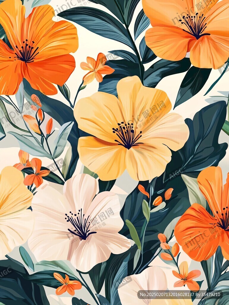 田园风热带树叶花朵