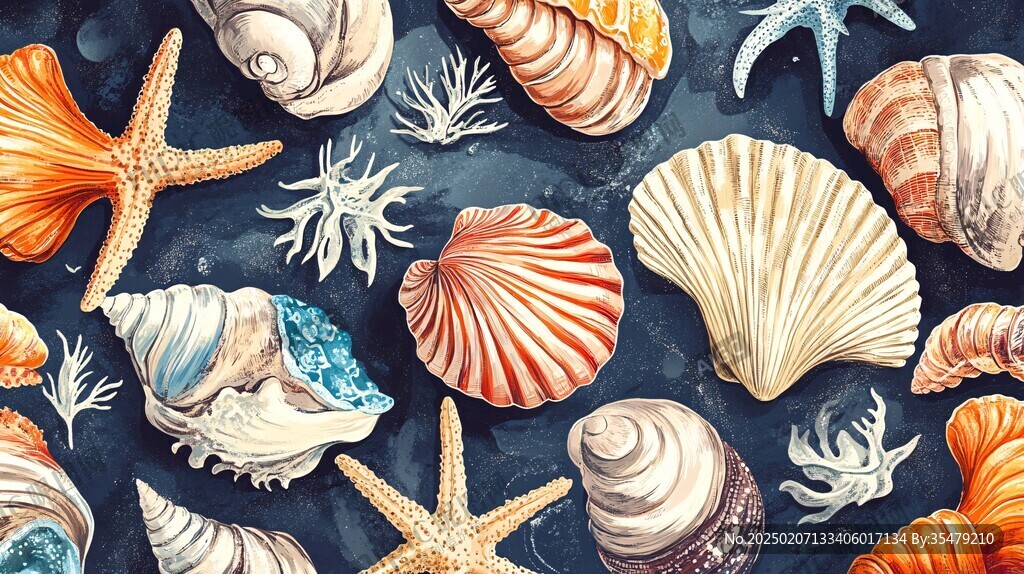 海面卡通鱼贝壳