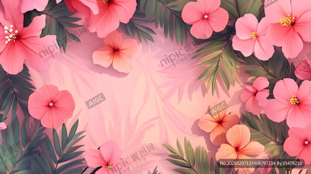 田园风热带树叶花朵