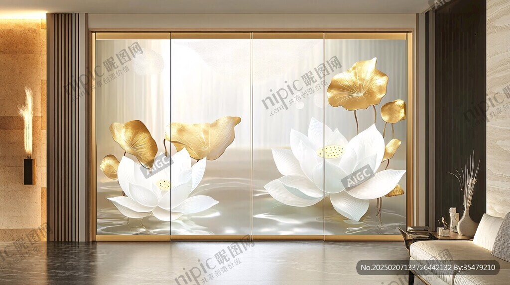金线荷花客厅背景