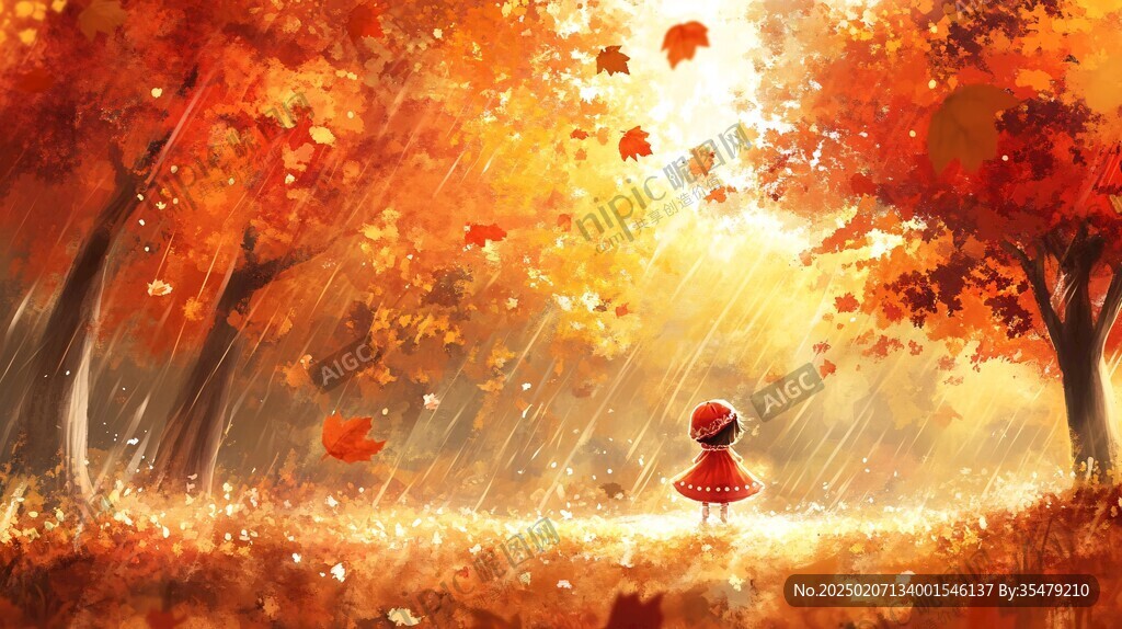 手绘秋季主题朦胧插画