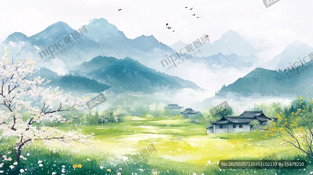 江南春季山水插画
