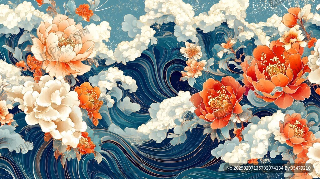 古风海浪包装插画