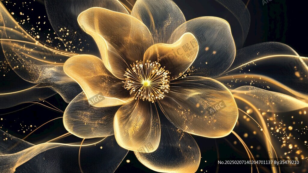 高精手绘黄金拉丝花卉