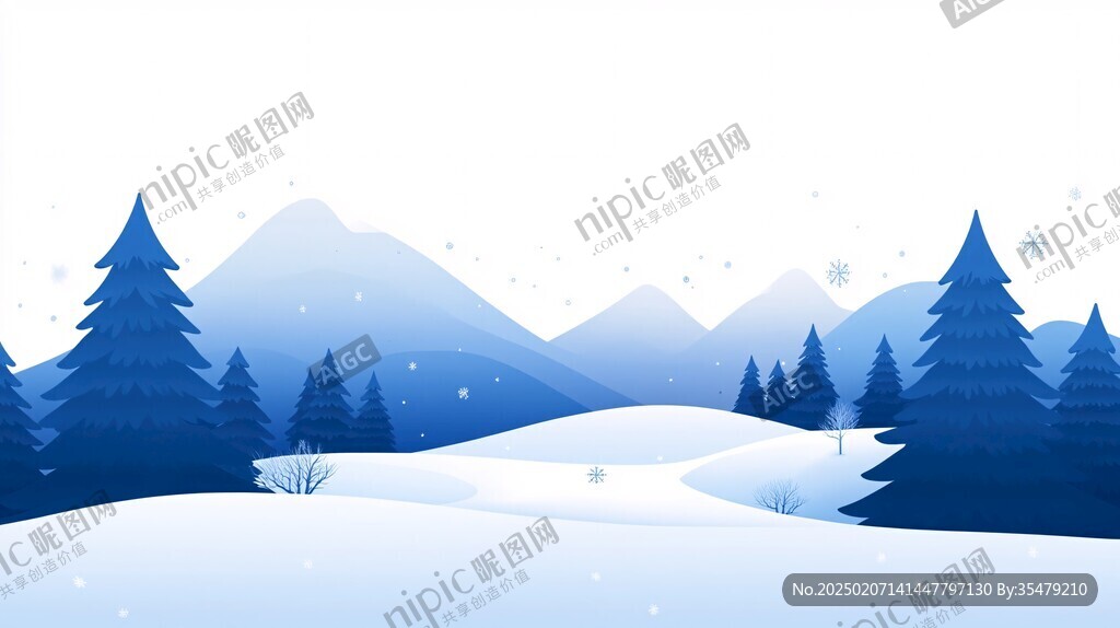 雪松雪景雪山插画