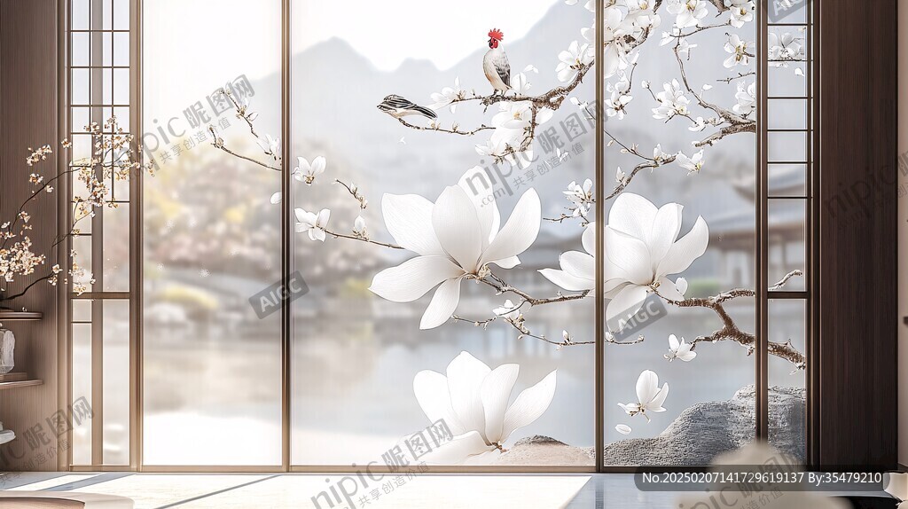 中式窗景插画