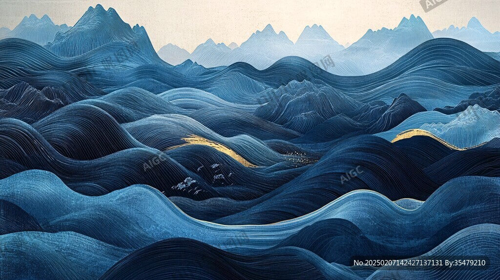 高端山水线包装插画