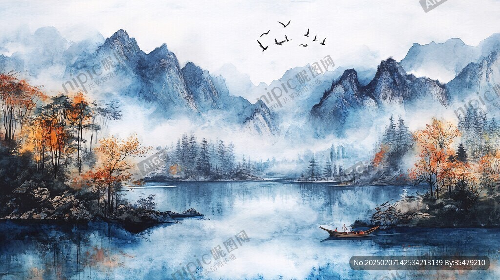 磨砂山水意境画