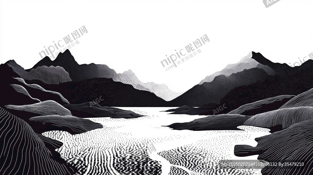 高端山水线包装插画