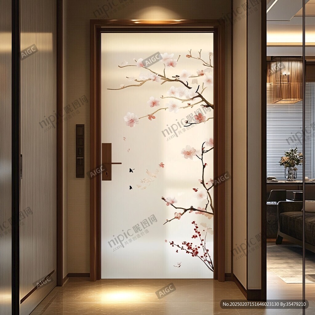 酒店客厅走廊梅花花鸟