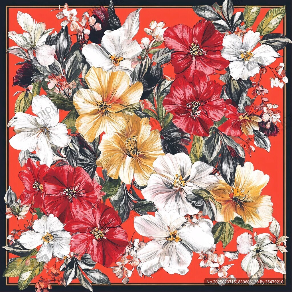 西瓜红花背景数码印花