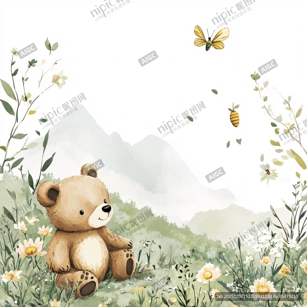 小熊室内野外场景插画