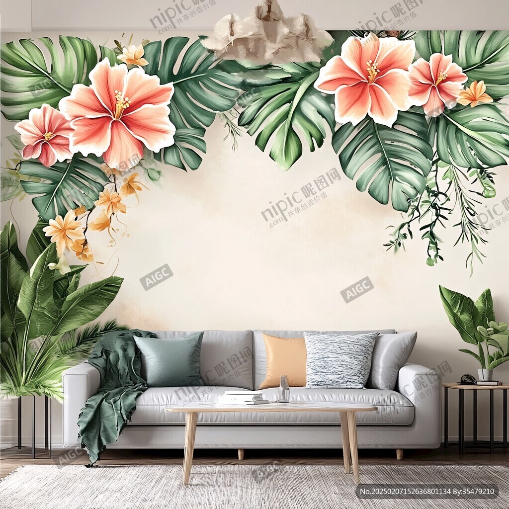 热带植物壁画
