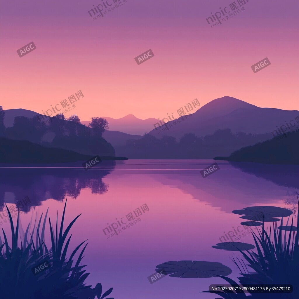 山湖插画