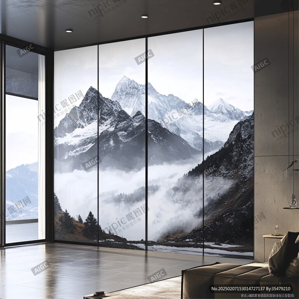雪山壁画挂画壁纸墙纸