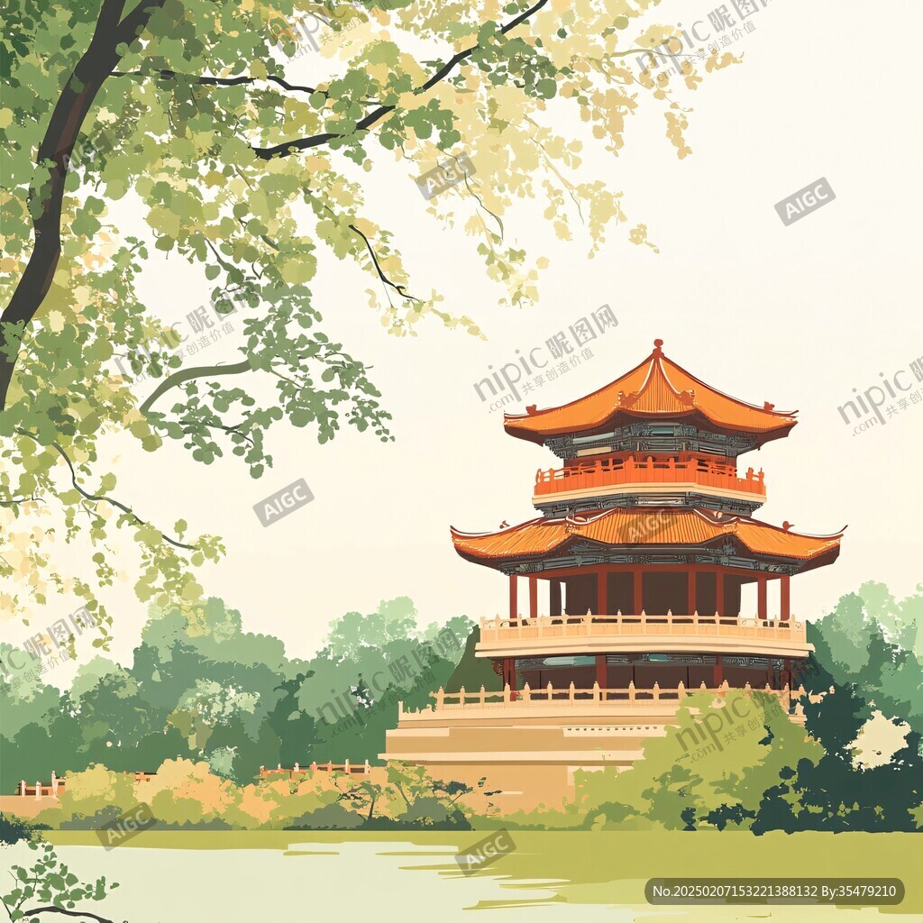 爱晚亭城市插画素材