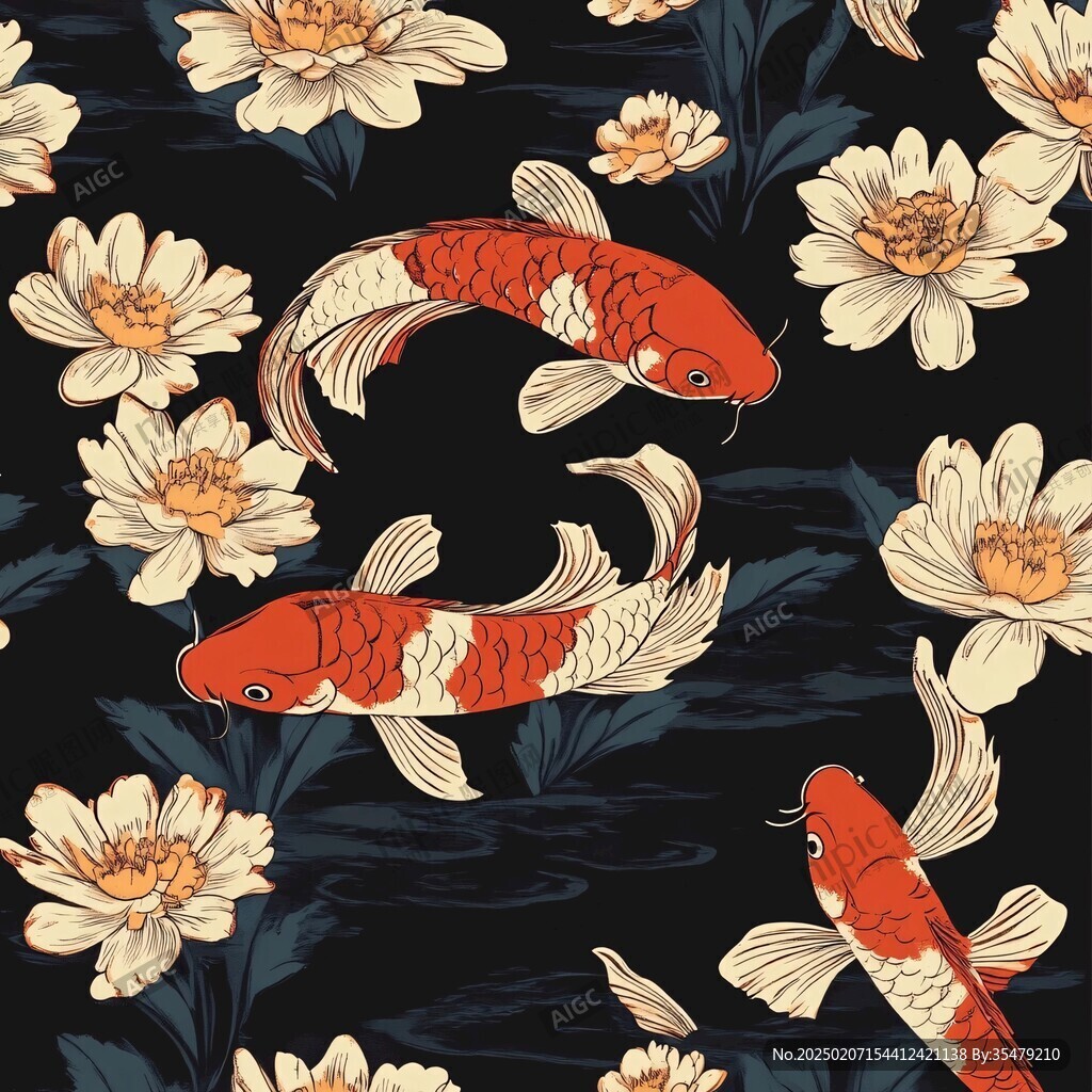 荷花锦鲤插画