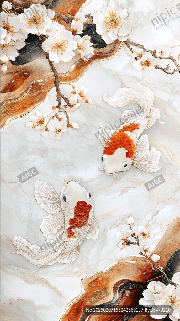手绘锦鲤装饰画