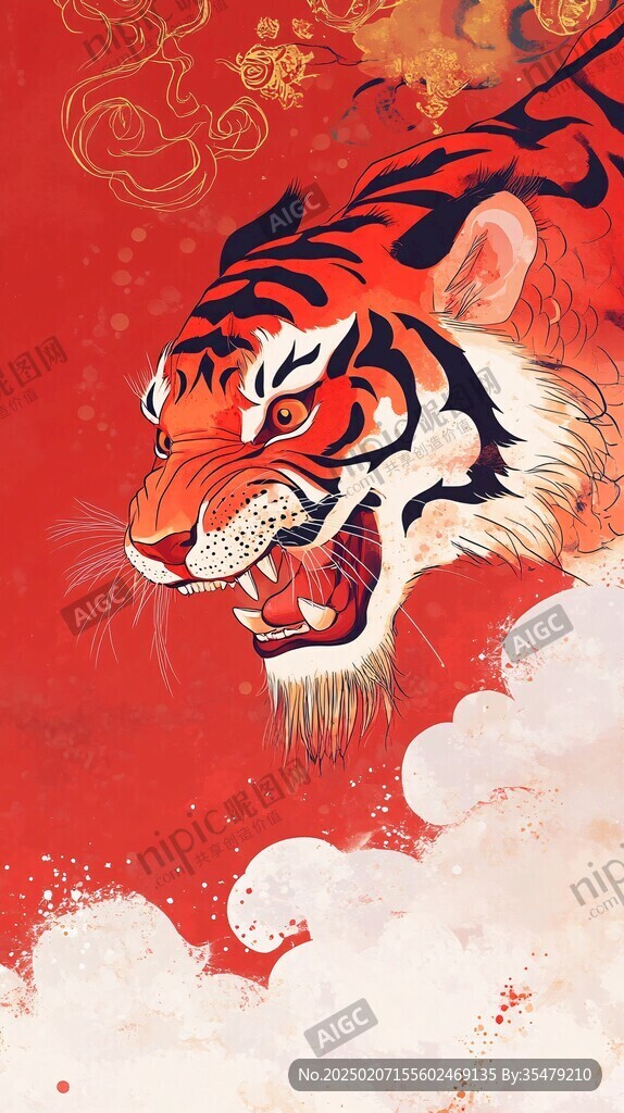 瑞虎寅虎迎春插画