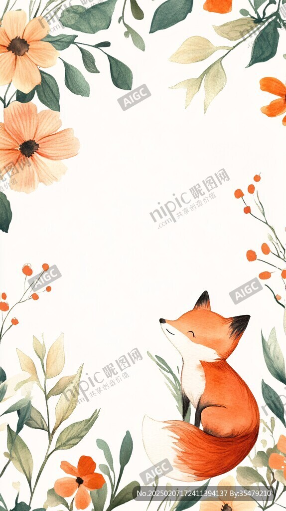 狐狸花草插画