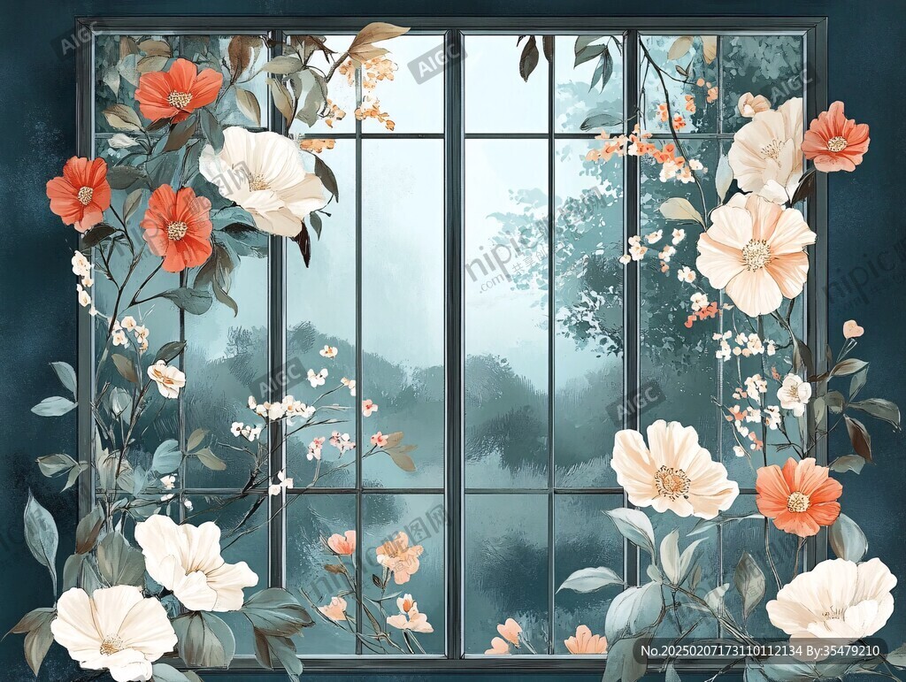 窗户窗帘插画