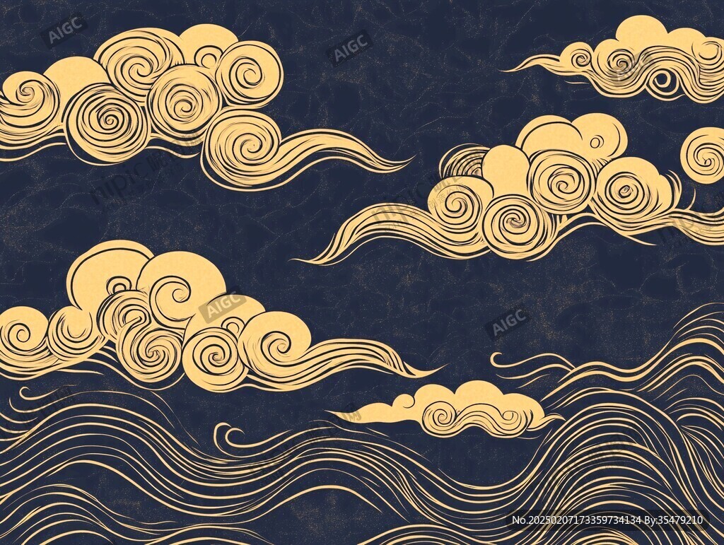 中式图案云纹浪花