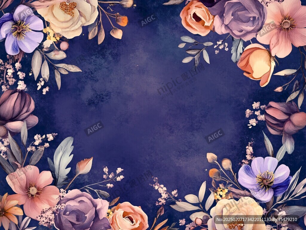 紫色花纸金黄色花朵