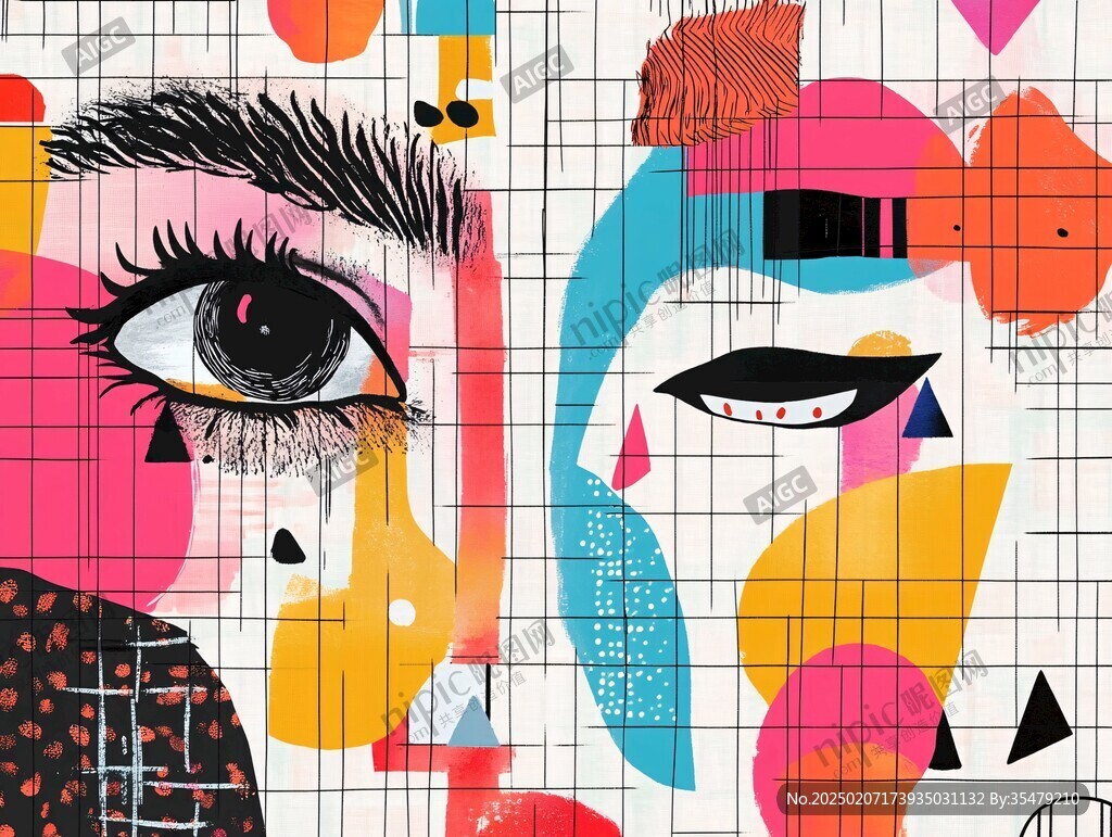 人脸色块拼接装饰画