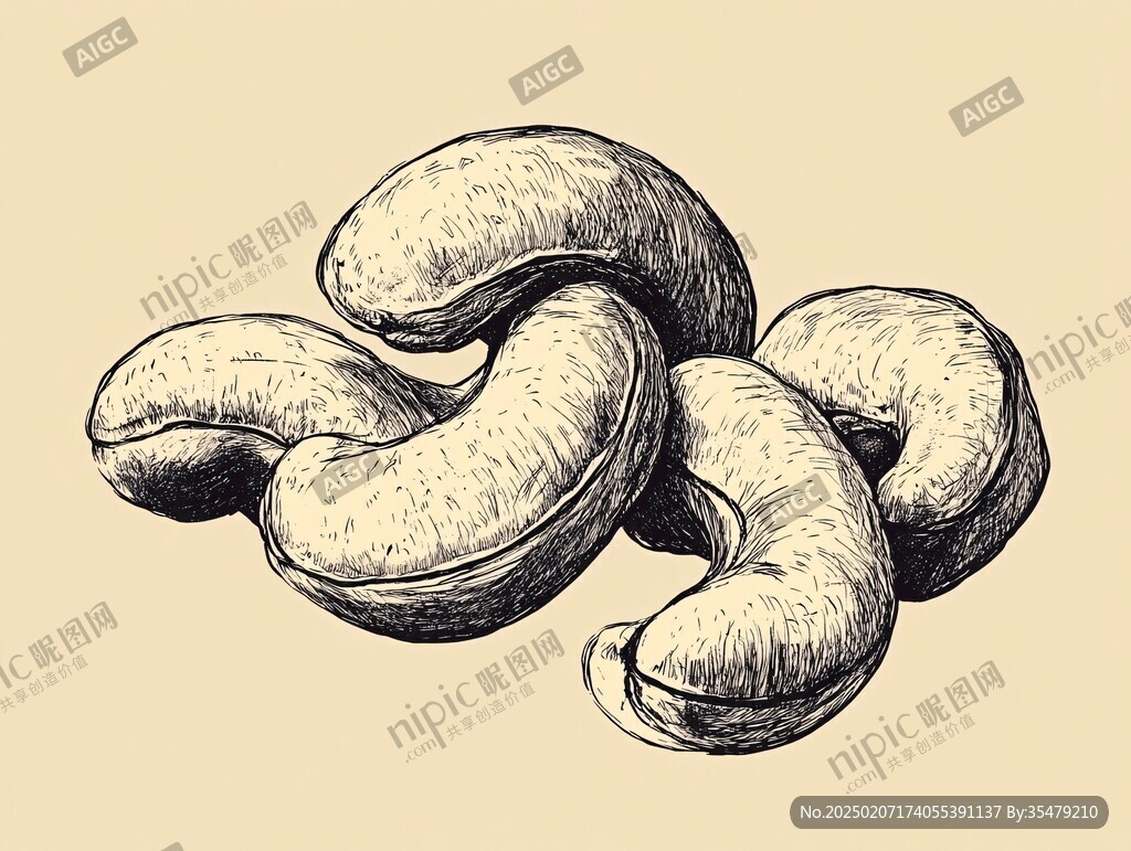 成熟腰果手绘