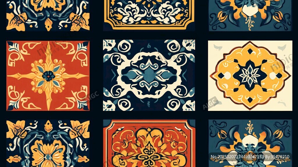 色块花古典图案组合