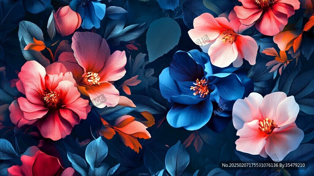 3d浮雕缤纷花卉