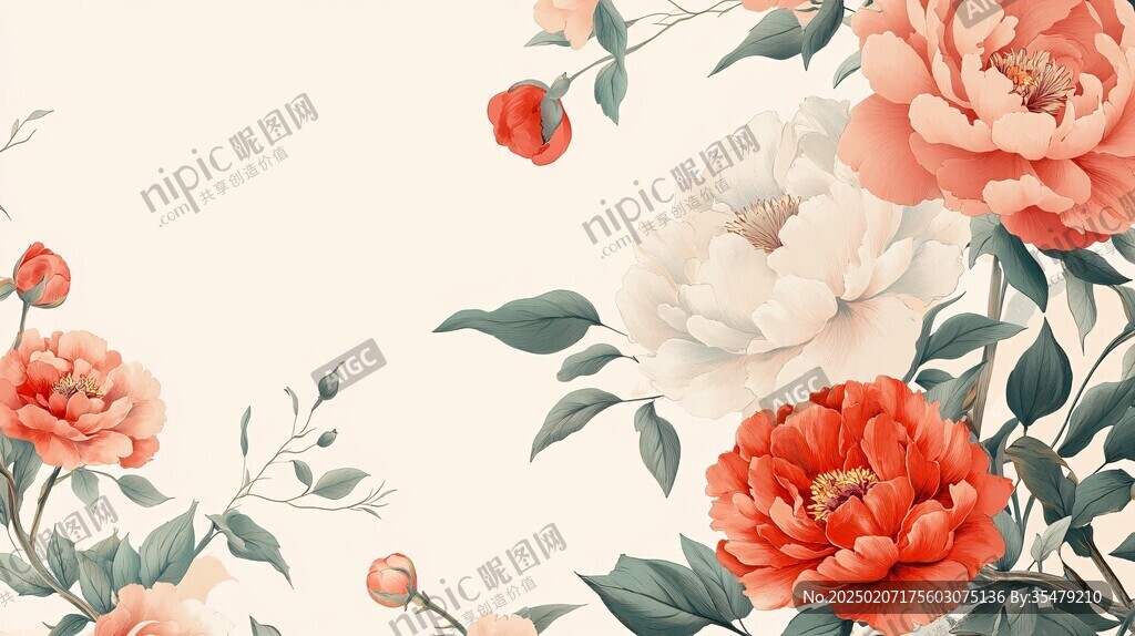手绘质感牡丹花
