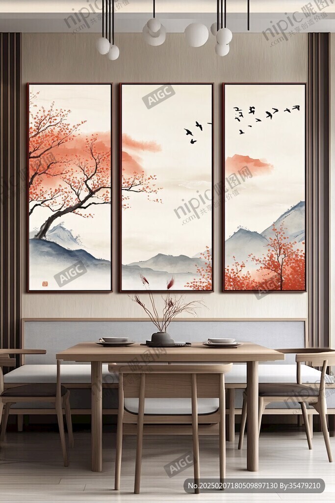 红叶山水挂画壁画