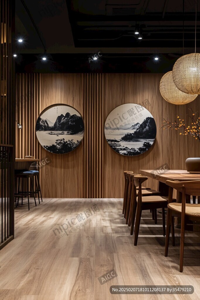 禅意餐厅背景墙