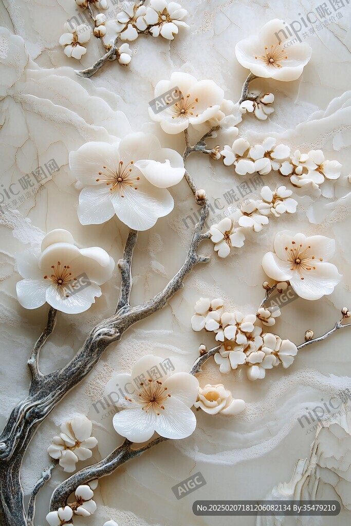 3d立体浮雕花卉花鸟