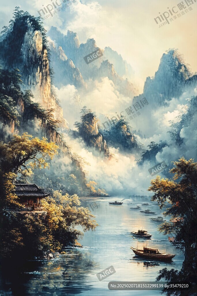 风光人间仙境油画