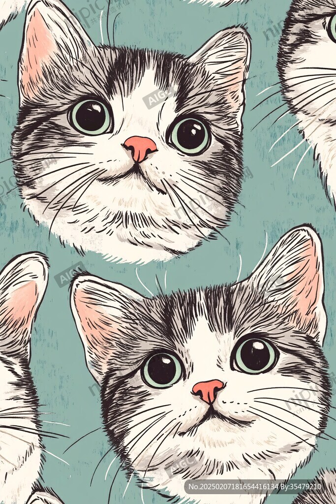 手绘大眼萌猫咪装饰画