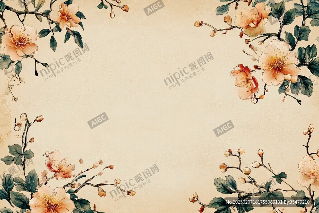 手绘春天古风花卉背景