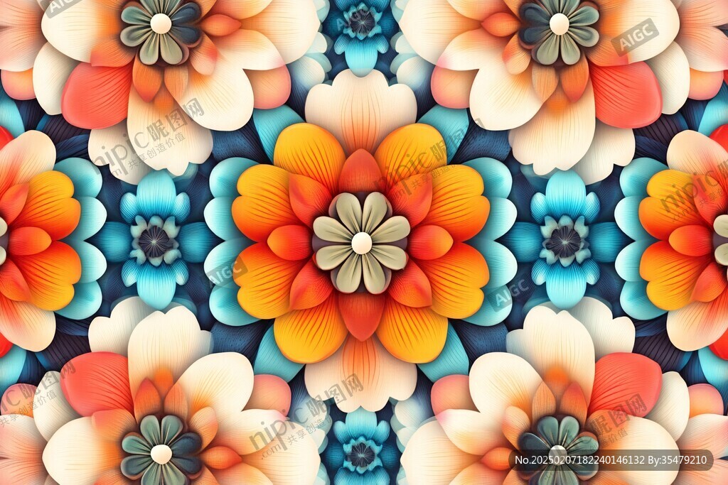 3d浮雕缤纷花卉